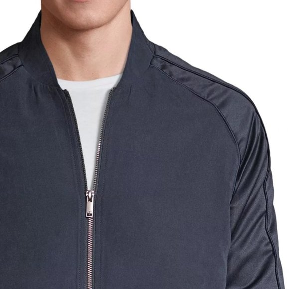 John Varvatos Star USA Men's Long Sleeve Satin Bomber Jacket Pacific Blue - Picture 4 of 8